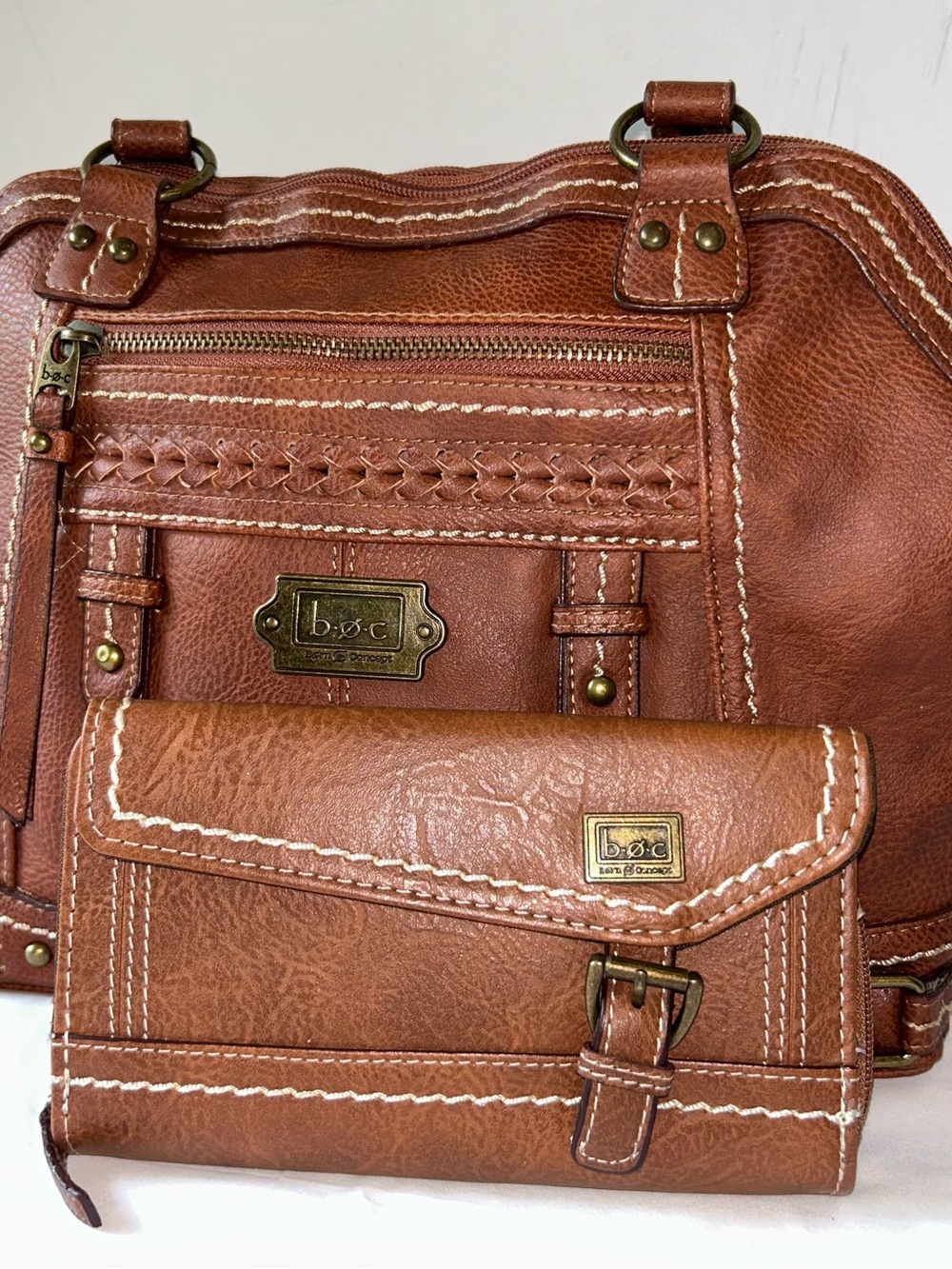 b.o.c. Burnt Cognac Leather Satchel with Matching Wallet